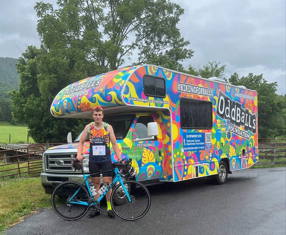 James Gray and the OddBalls RV during his 3100-mile ride across the USA