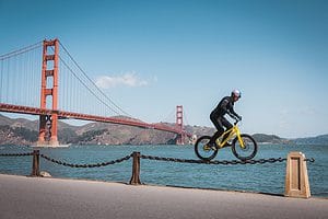 Danny balancing his way along the chain infront of the Golden Gate Bridge in San Francisco